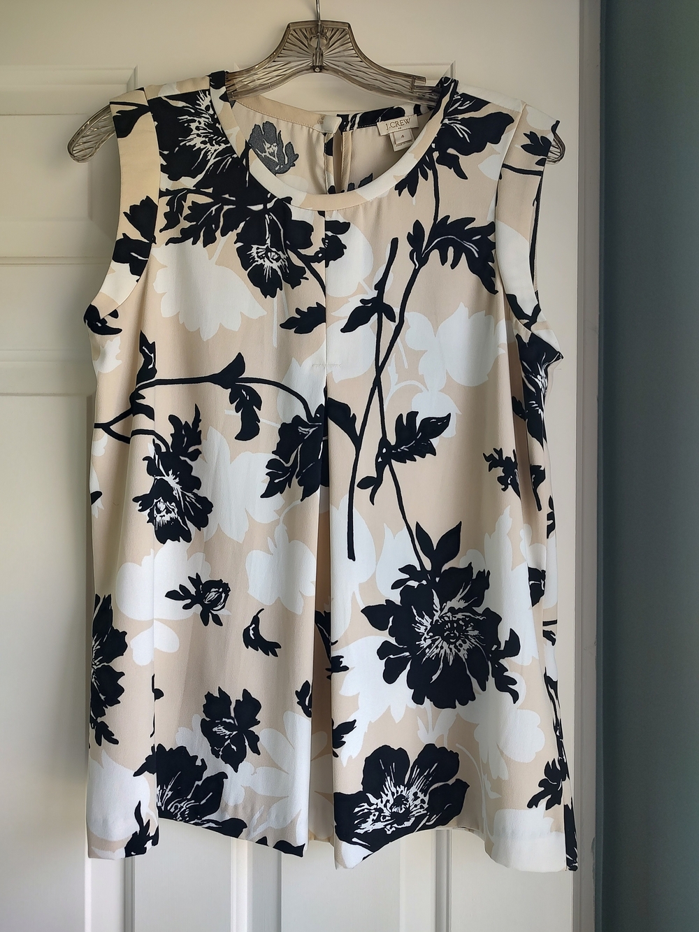 J. Crew Beige White Black Floral Sleeveless Dress